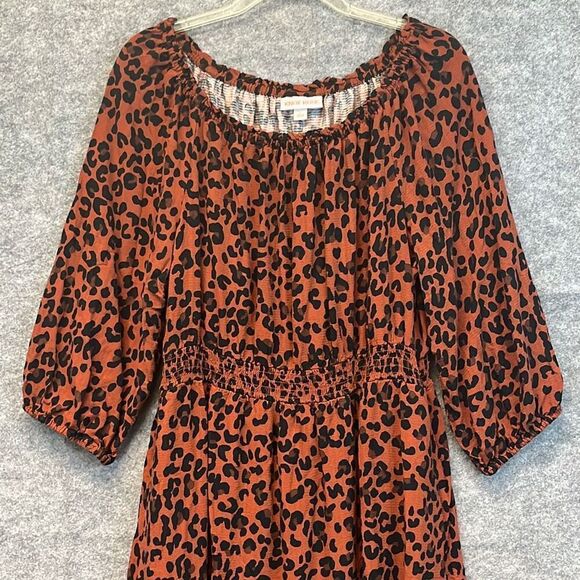 KNOX ROSE Dress Size Large Smocked Elastic Waist Animal Print Rust Large Fall - Picture 3 of 14